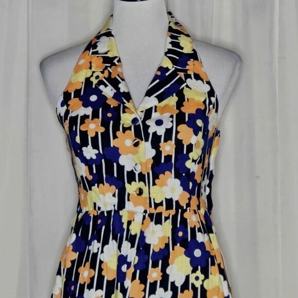 Modcloth Genuine Genius Bold Floral Print Linen Blend V-Neck Halter Jumpsuit - Picture 1 of 16